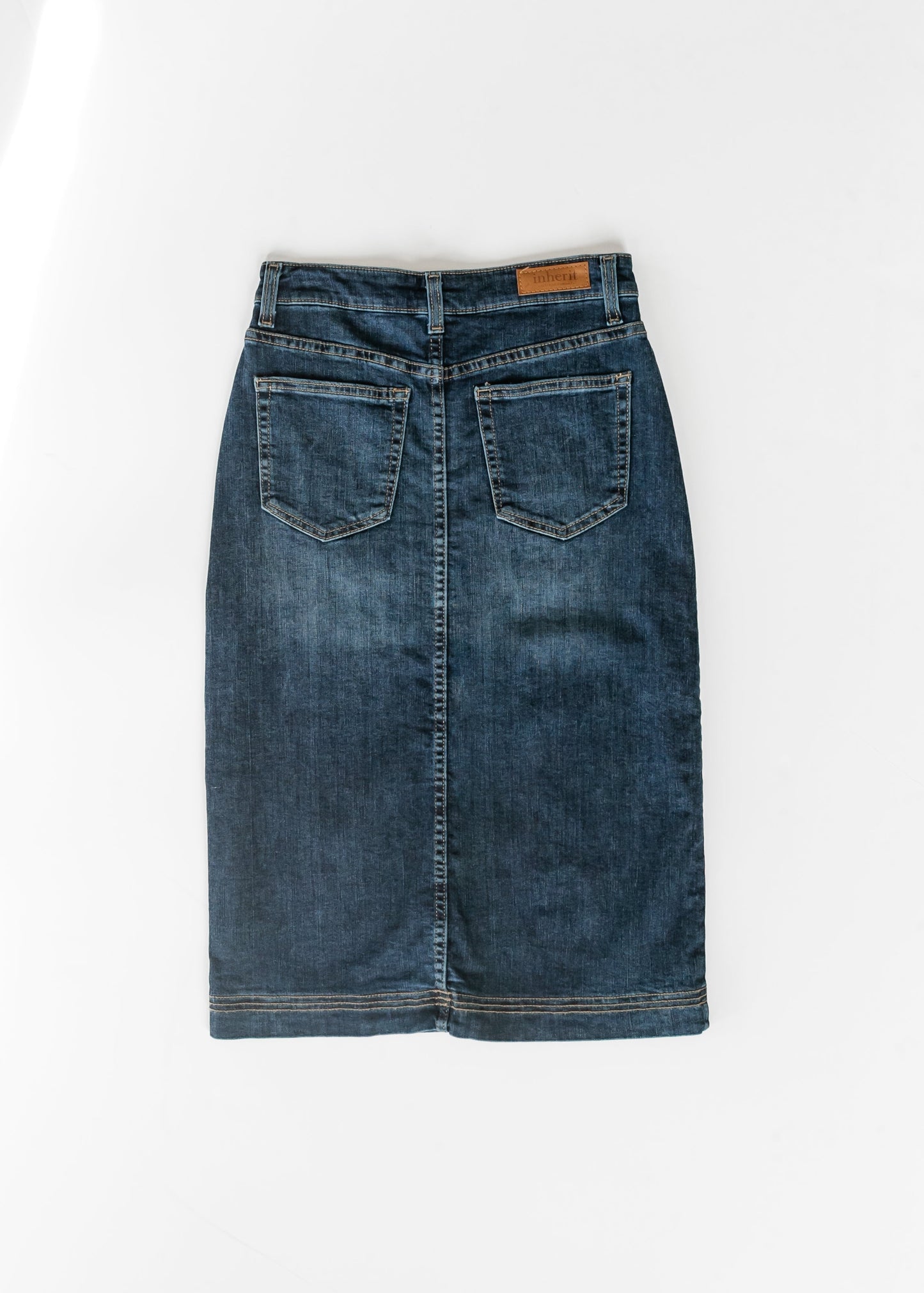 Bryn Dark Wash Denim Midi Skirt